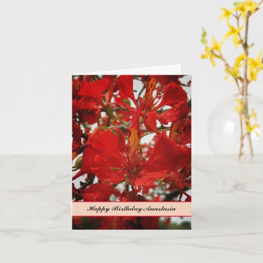 熱帯赤い花の誕生日 カード (黄色い花)