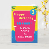 熱帯赤い青はプールを囲んでのパーティの誕生日をカスタマイズ カード (黄色い花)