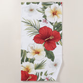 熱帯赤と白ハイビスカスフローラ ビーチタオル (正面)