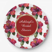 熱帯赤ハイビスカスフラワーズブライダルシャワー ペーパープレート (正面)