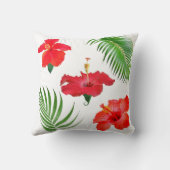 熱帯赤ハイビスカスフラワー&パーム葉 クッション (裏面)