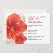 熱帯赤ハイビスカス&金ゴールドリーフ40th誕生日 招待状 (正面)