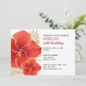 熱帯赤ハイビスカス&金ゴールドリーフ40th誕生日 招待状 (スタンド正面)