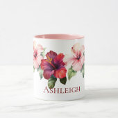 熱帯赤ピンクのハイビスカスの花 マグカップ (中央)