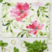 熱帯赤ピンク花模様植物学 キッチンタオル (折り畳み)