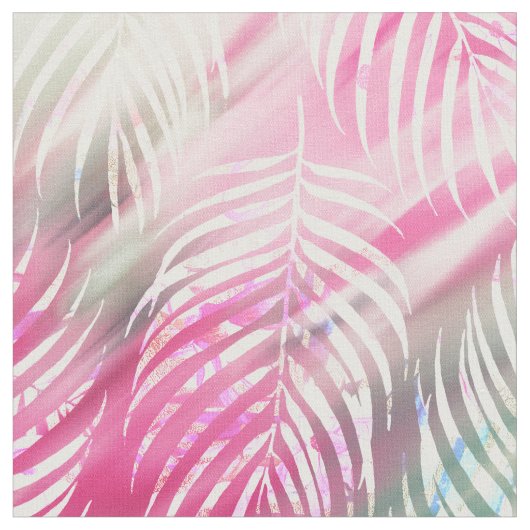 熱帯赤面のミントの緑の白い水彩画の花柄 ファブリック (クローズアップ)
