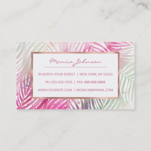 熱帯赤面のミントの緑の白い水彩画の花柄 名刺 (裏面)