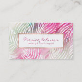熱帯赤面のミントの緑の白い水彩画の花柄 名刺 (正面)