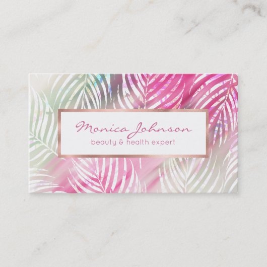 熱帯赤面のミントの緑の白い水彩画の花柄 名刺 (正面)