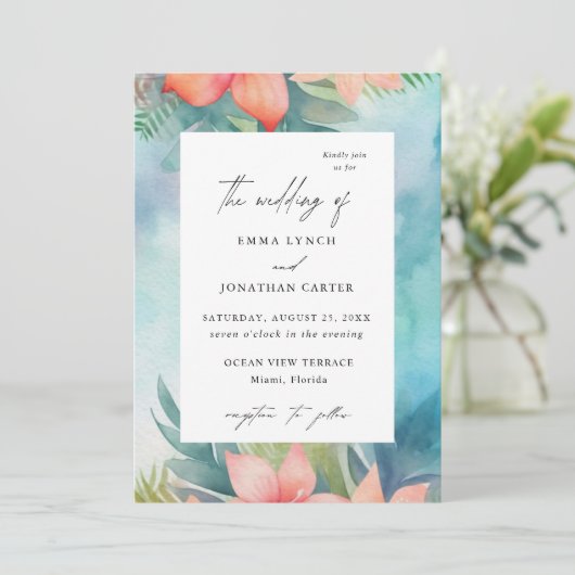 熱帯赤面フローラモダン結婚式招待状 招待状 (スタンド正面)