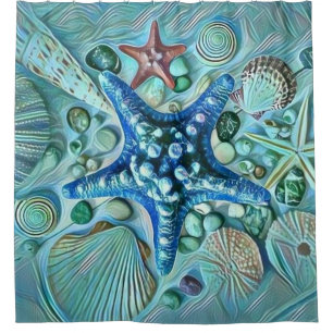 熱帯違う貝類のタイ絵画プ シャワーカーテン
