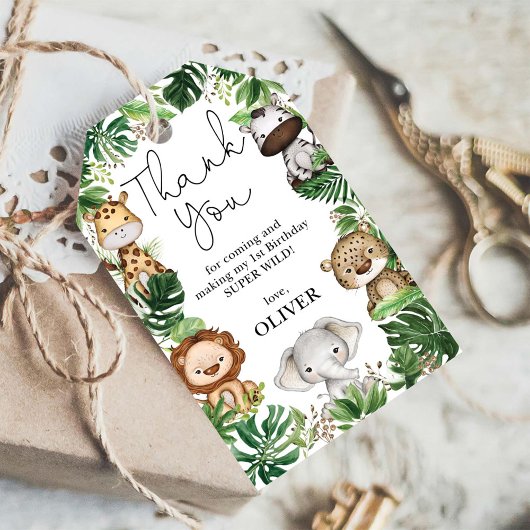熱帯野生動物ジャングルサファリ誕生日パーティー ギフトタグ