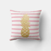 熱帯金ゴールドのパイナップル|ピンクのストライプパターン クッション (裏面)