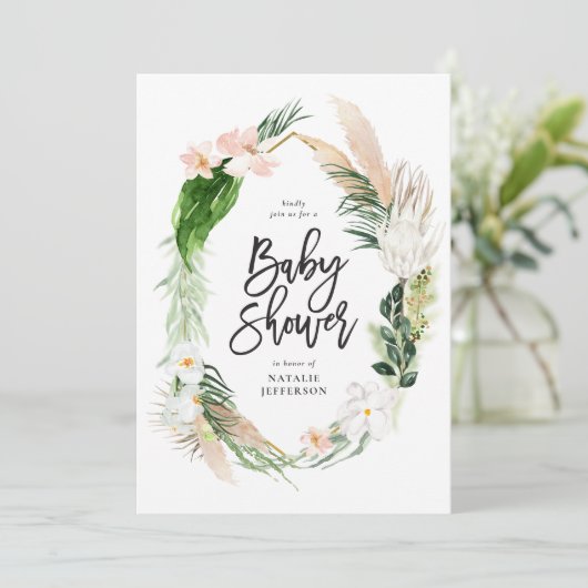 熱帯金ゴールドの幾何学的フローラガーリー葉 セーブザデート (スタンド正面)