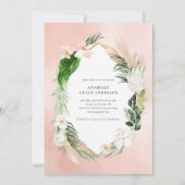 熱帯金ゴールドの幾何学的フローラガーリー葉 セーブザデート (裏面)