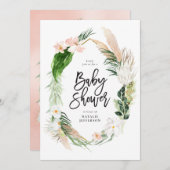 熱帯金ゴールドの幾何学的フローラガーリー葉 セーブザデート (正面/裏面)