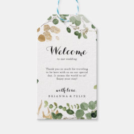 熱帯金ゴールドの緑の結婚葉の歓迎 ギフトタグ