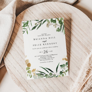 熱帯金ゴールドの緑カジュアル結婚の葉 招待状