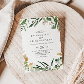 熱帯金ゴールドの緑カジュアル結婚の葉 招待状