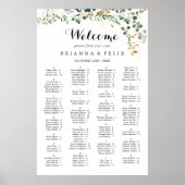 熱帯金ゴールドの葉のアルファベットの座席表 ポスター (正面)