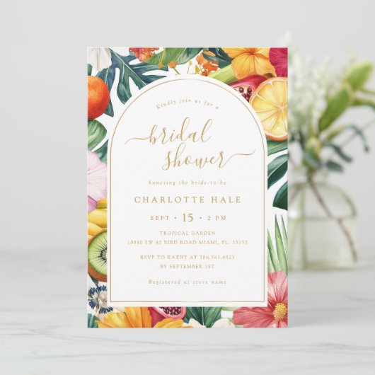 熱帯金ゴールドカラフルブライダルシャワー招待 招待状 (スタンド正面)