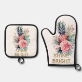 熱帯金ゴールドグリッターシャインパイナップル 鍋つかみ&鍋敷きセット (正面)