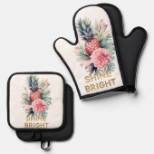 熱帯金ゴールドグリッターシャインパイナップル 鍋つかみ&鍋敷きセット (正面/裏面)