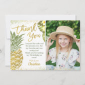 熱帯金ゴールドグリッターパイナップル誕生日写真 サンキューカード (正面)