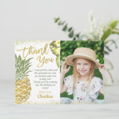 熱帯金ゴールドグリッターパイナップル誕生日写真 サンキューカード (スタンド正面)