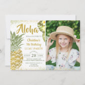 熱帯金ゴールドグリッターパイナップル誕生日写真 招待状 (正面)