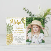 熱帯金ゴールドグリッターパイナップル誕生日写真 招待状 (スタンド正面)