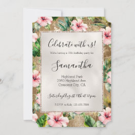 熱帯金ゴールドグリッツピンクハイビスカスフローラ 招待状