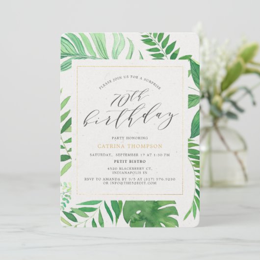 熱帯金ゴールドグリーン70thサプライズ誕生日パーティー 招待状 (スタンド正面)