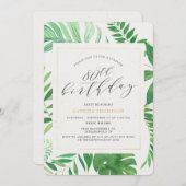熱帯金ゴールドグリーン80thサプライズ誕生日パーティー 招待状 (正面/裏面)