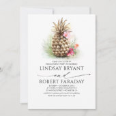 熱帯金ゴールドパイナップルビーチ婚約パーティ 招待状 (正面)