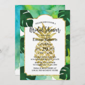 熱帯金ゴールドパイナップルブライダルシャワー水彩 招待状 (正面/裏面)