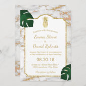 熱帯金ゴールドパイナップルモダンマーブル結婚ズ 招待状 (正面/裏面)