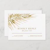 熱帯金ゴールドパームウェディングRSVPカード 出欠カード (正面/裏面)