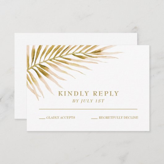 熱帯金ゴールドパームウェディングRSVPカード 出欠カード (正面/裏面)