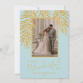 熱帯金ゴールドパームブルークリスマスフォト シーズンカード (正面)