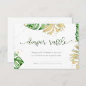 熱帯金ゴールドベビーシャワーおむつラッフルカード 招待状 (正面/裏面)