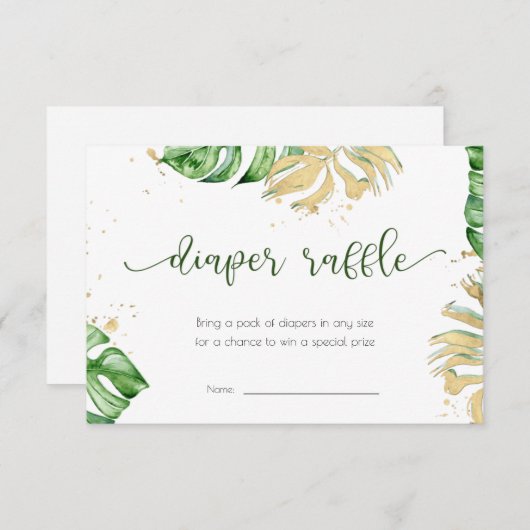 熱帯金ゴールドベビーシャワーおむつラッフルカード 招待状 (正面/裏面)