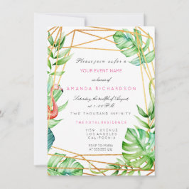 熱帯金ゴールドポールフレームフラミンゴストライプミント 招待状