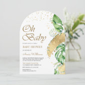 熱帯金ゴールドモンステラパームアーチベイビーシャワー 招待状 (スタンド正面)