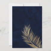 熱帯金ゴールドヤシの木ビーチネイビー結婚ブルー 招待状 (裏面)