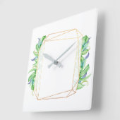 熱帯金ゴールドリーフポリゴナルミントホワイトブルー スクエア壁時計 (傾斜)