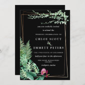 熱帯金ゴールド幾何学模様結婚白黒 招待状 (正面/裏面)