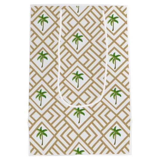 熱帯金ゴールド幾何学的ヤシの木 ミディアムペーパーバッグ (裏面)