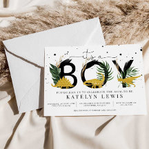 熱帯金ゴールド恐竜ベビーシャワー招待状