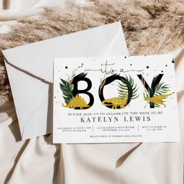 熱帯金ゴールド恐竜ベビーシャワー招待状 招待状